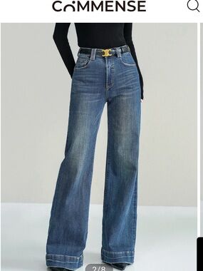 Commense High-Rise Wide-Leg Jeans in Washed Blue